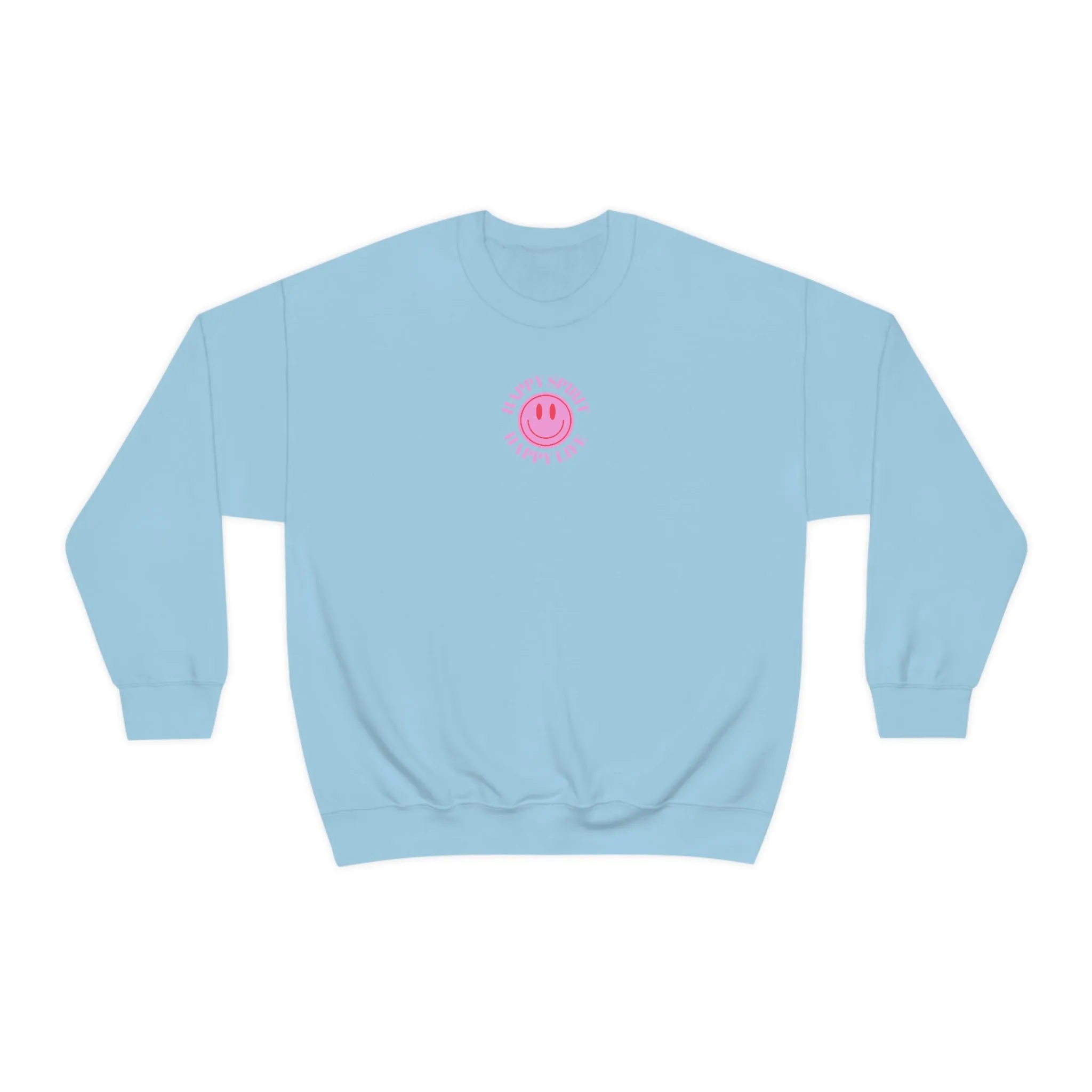 Copy of Happy Spirit Happy Life Sweatshirt, Gildan VSCO Girl Crewneck, Oversized Tumblr Front Back Print Smile Happy Mind Trendy Loungewear