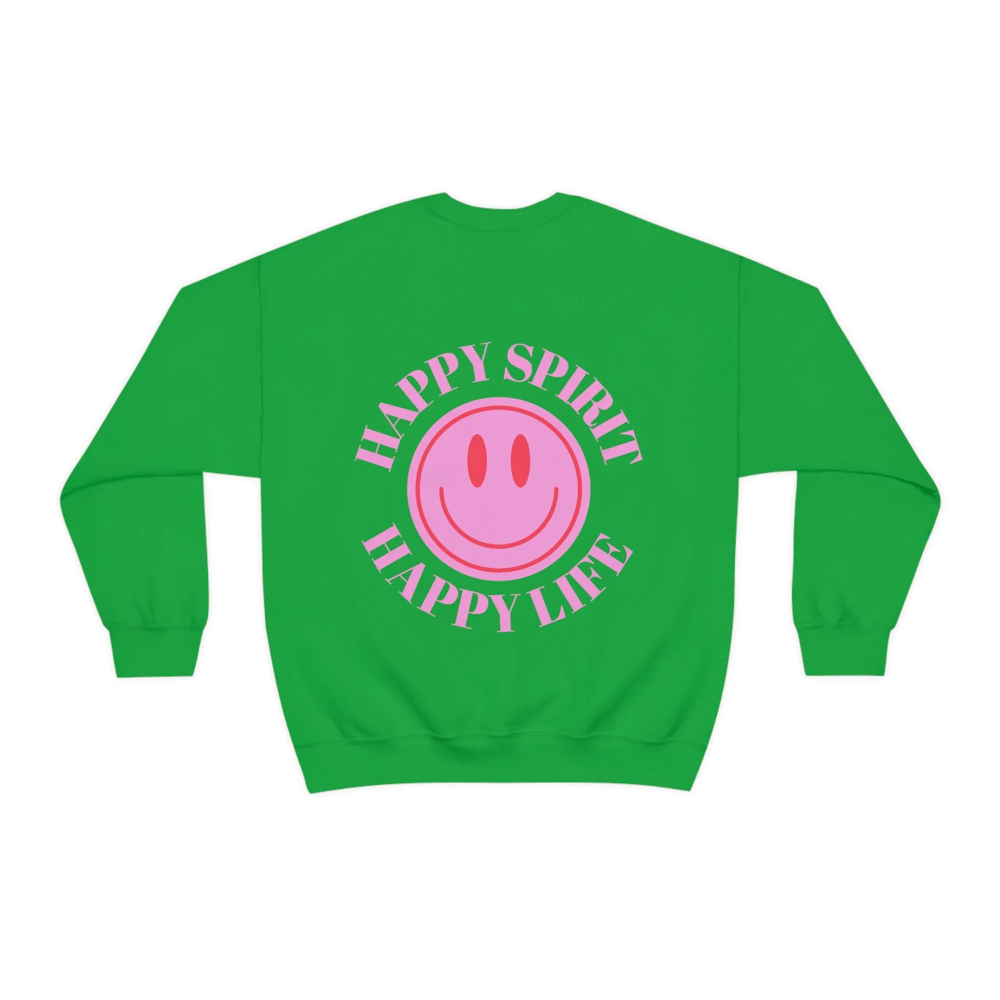Copy of Happy Spirit Happy Life Sweatshirt, Gildan VSCO Girl Crewneck, Oversized Tumblr Front Back Print Smile Happy Mind Trendy Loungewear