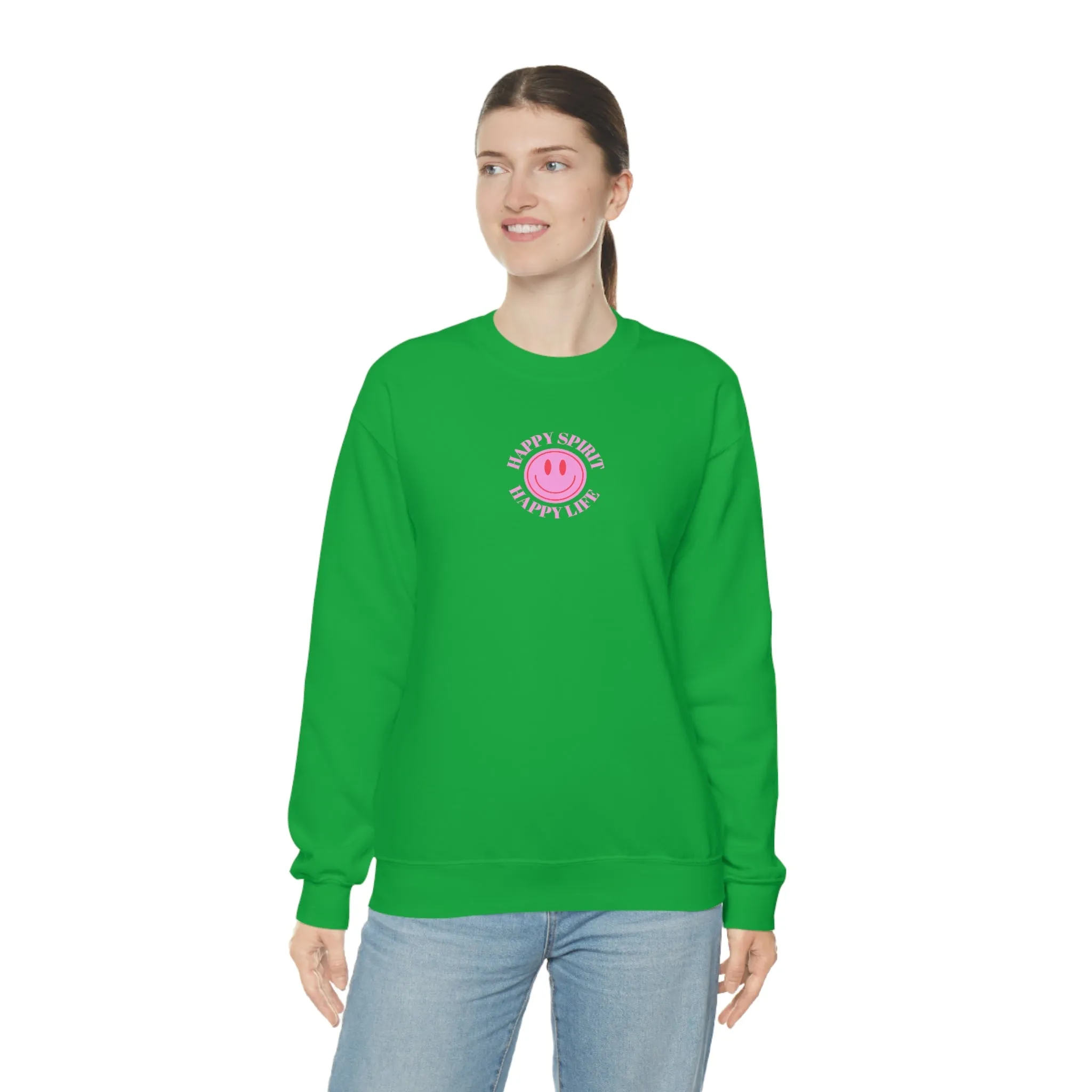 Copy of Happy Spirit Happy Life Sweatshirt, Gildan VSCO Girl Crewneck, Oversized Tumblr Front Back Print Smile Happy Mind Trendy Loungewear