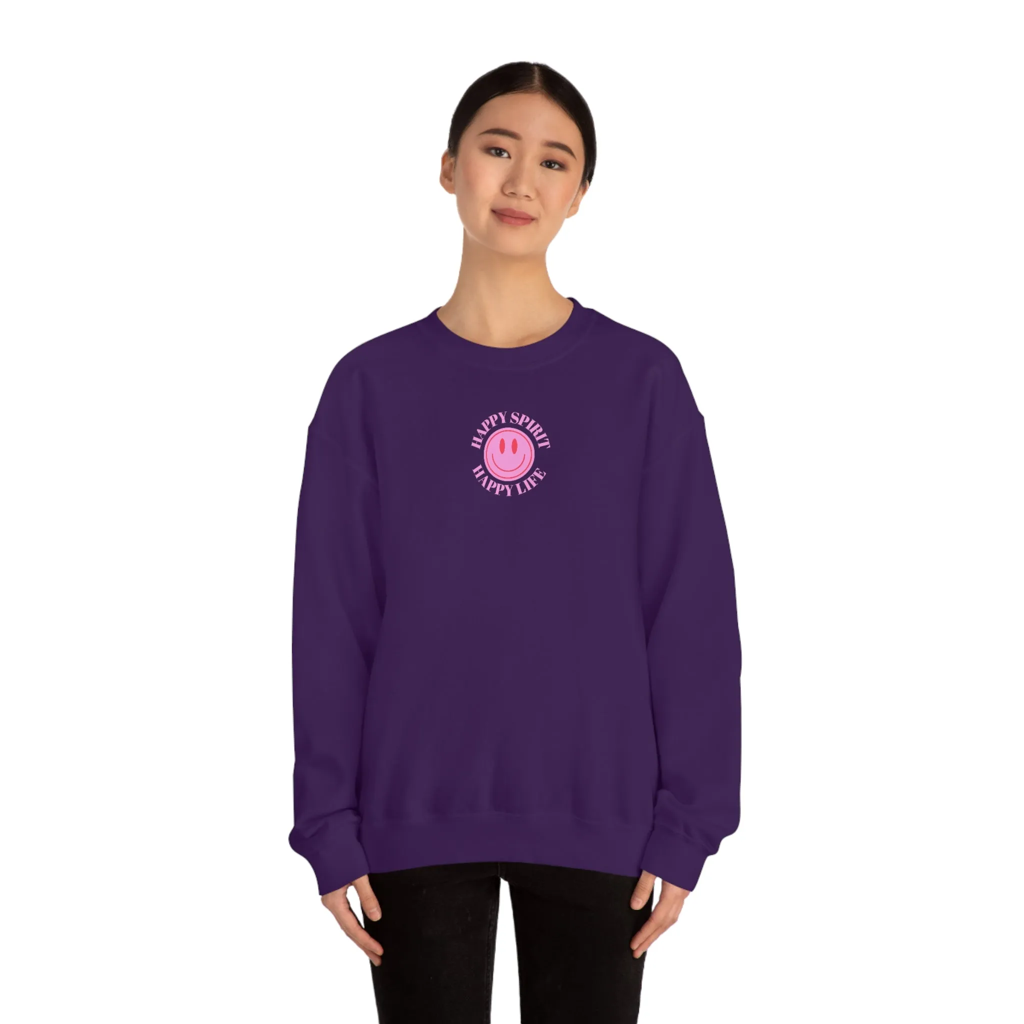 Copy of Happy Spirit Happy Life Sweatshirt, Gildan VSCO Girl Crewneck, Oversized Tumblr Front Back Print Smile Happy Mind Trendy Loungewear