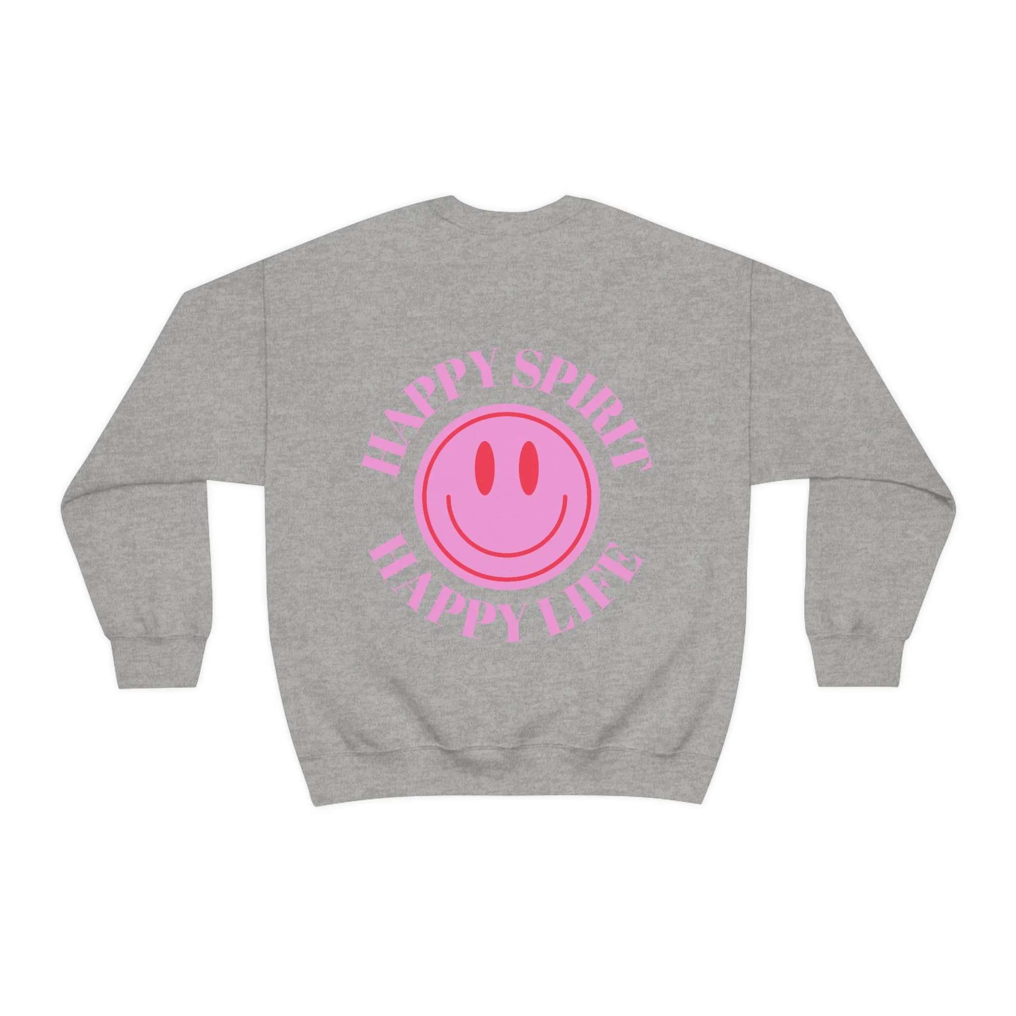 Copy of Happy Spirit Happy Life Sweatshirt, Gildan VSCO Girl Crewneck, Oversized Tumblr Front Back Print Smile Happy Mind Trendy Loungewear