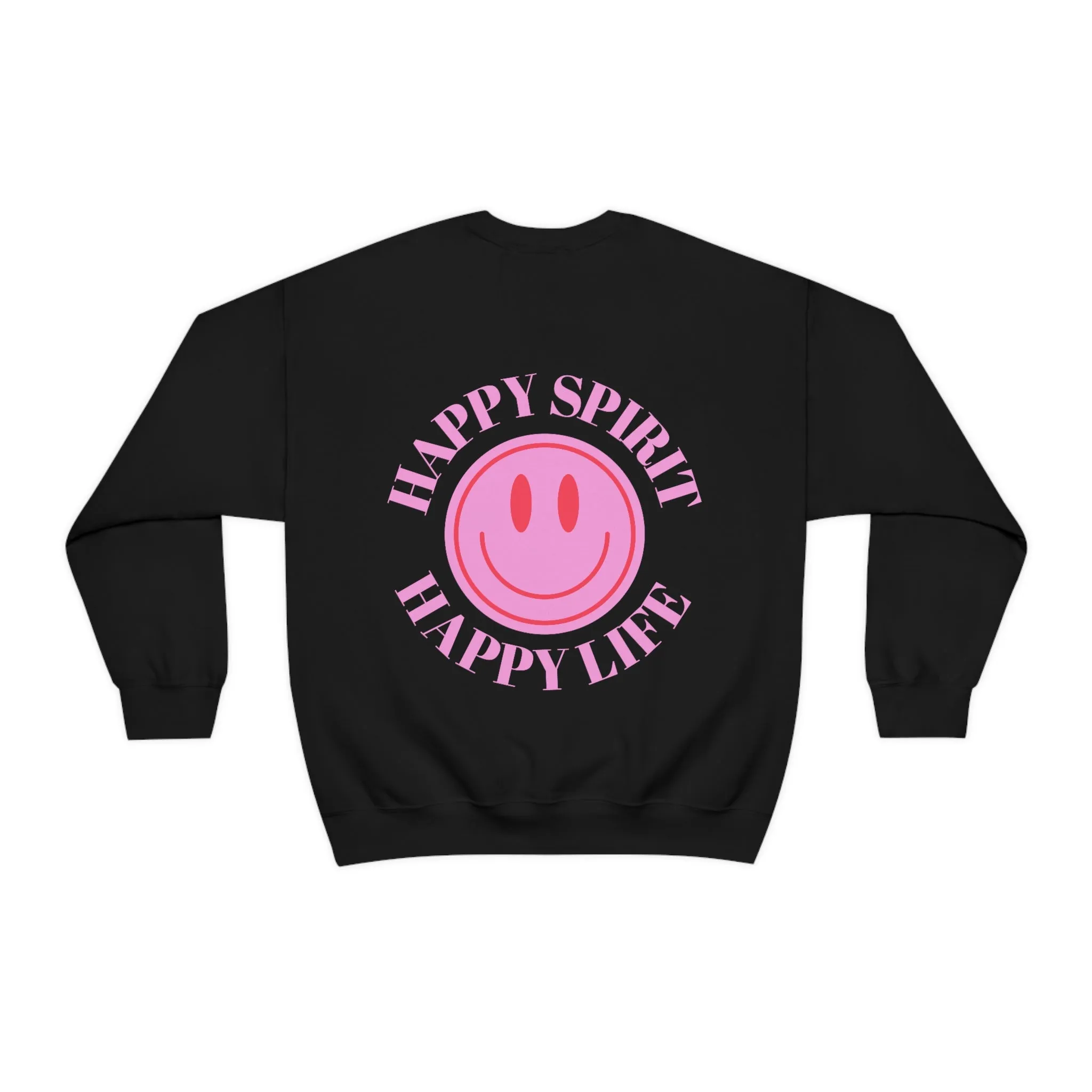 Copy of Happy Spirit Happy Life Sweatshirt, Gildan VSCO Girl Crewneck, Oversized Tumblr Front Back Print Smile Happy Mind Trendy Loungewear