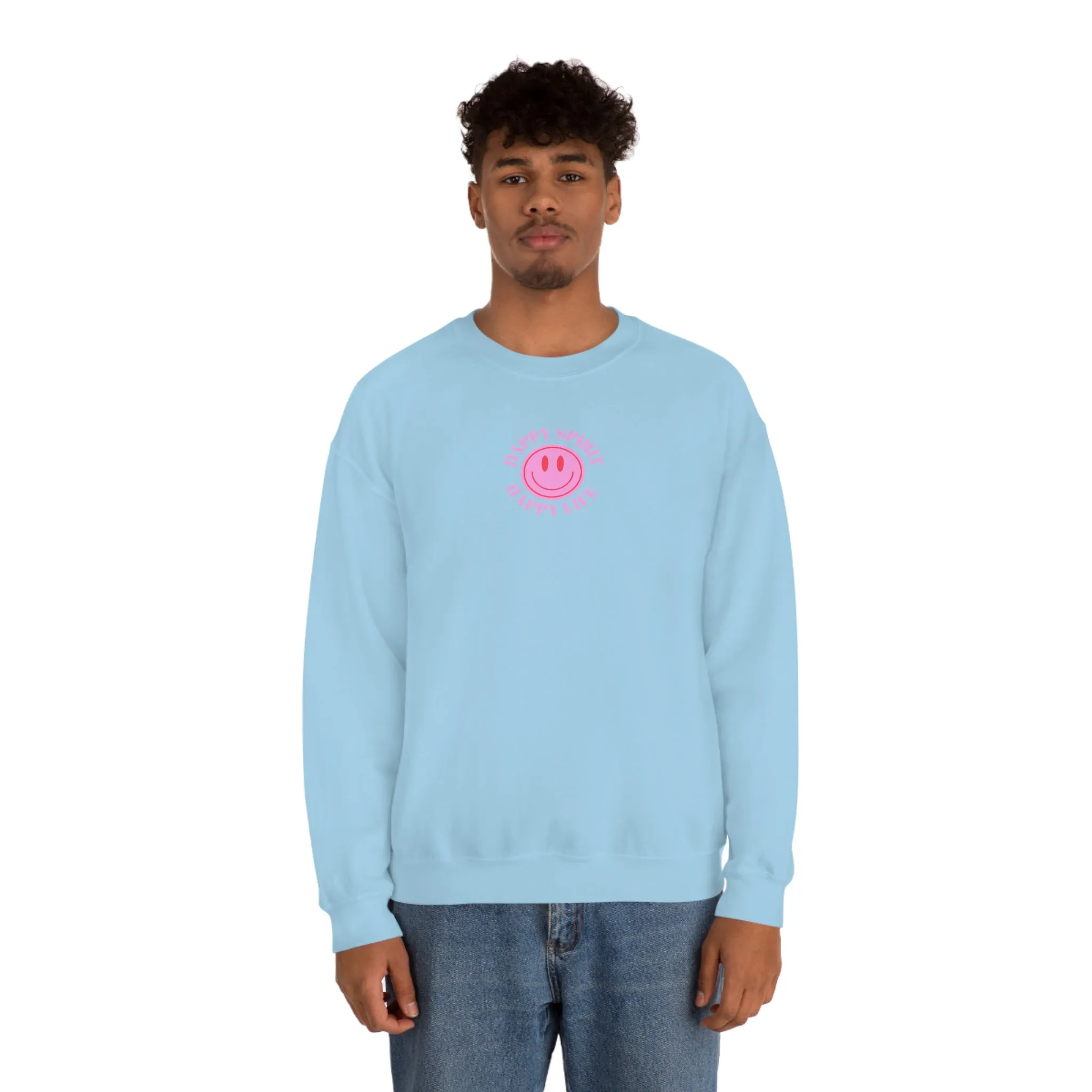 Copy of Happy Spirit Happy Life Sweatshirt, Gildan VSCO Girl Crewneck, Oversized Tumblr Front Back Print Smile Happy Mind Trendy Loungewear