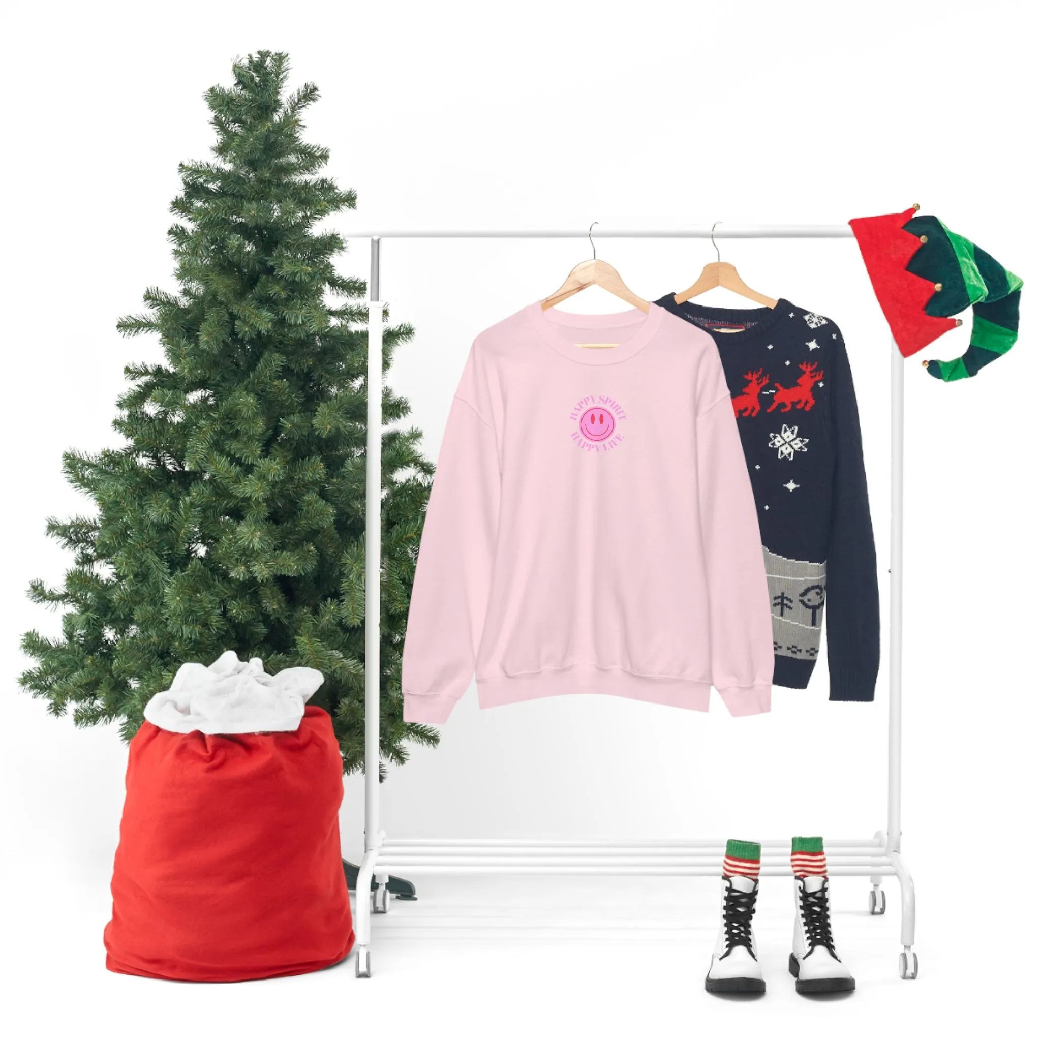 Copy of Happy Spirit Happy Life Sweatshirt, Gildan VSCO Girl Crewneck, Oversized Tumblr Front Back Print Smile Happy Mind Trendy Loungewear