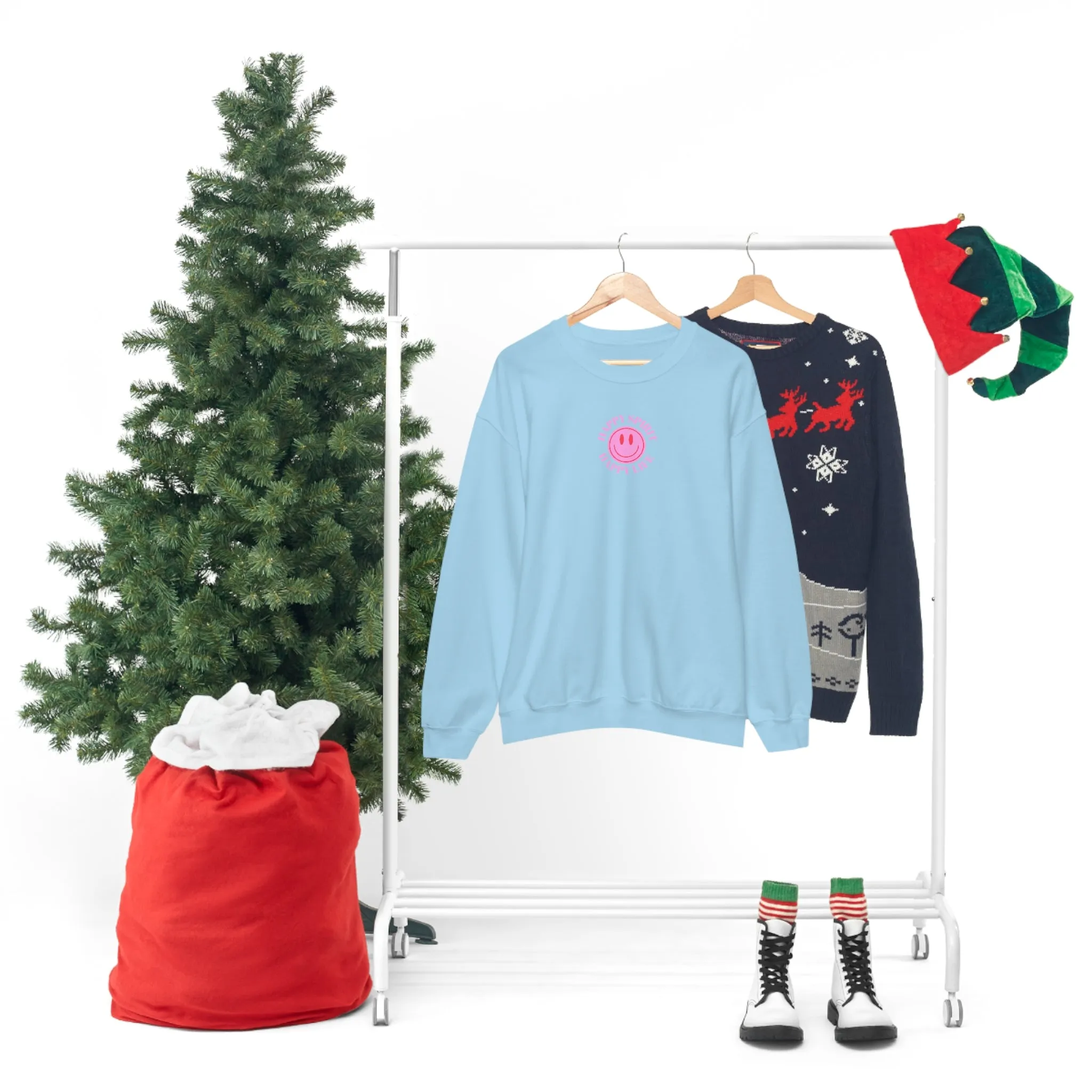 Copy of Happy Spirit Happy Life Sweatshirt, Gildan VSCO Girl Crewneck, Oversized Tumblr Front Back Print Smile Happy Mind Trendy Loungewear