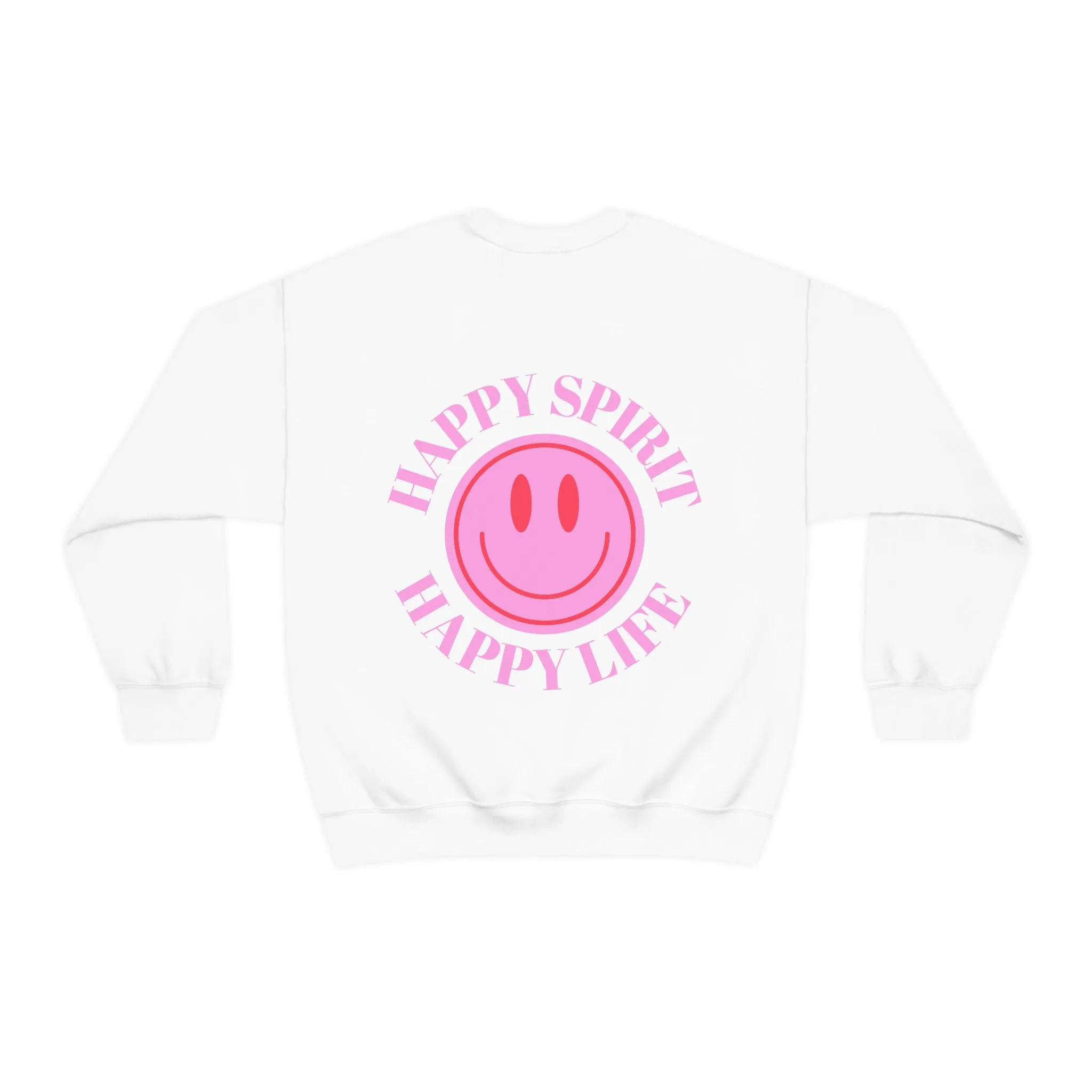 Copy of Happy Spirit Happy Life Sweatshirt, Gildan VSCO Girl Crewneck, Oversized Tumblr Front Back Print Smile Happy Mind Trendy Loungewear