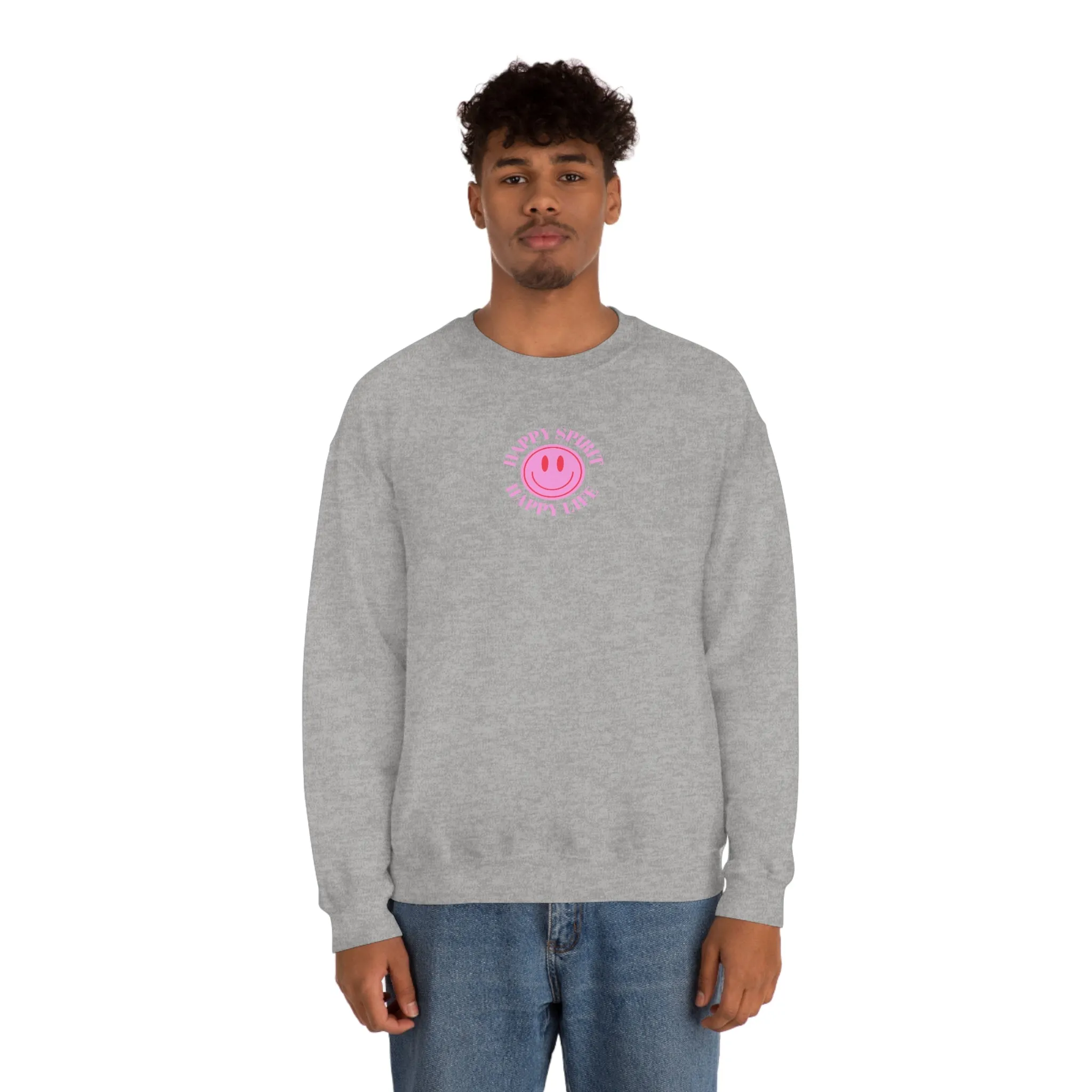 Copy of Happy Spirit Happy Life Sweatshirt, Gildan VSCO Girl Crewneck, Oversized Tumblr Front Back Print Smile Happy Mind Trendy Loungewear
