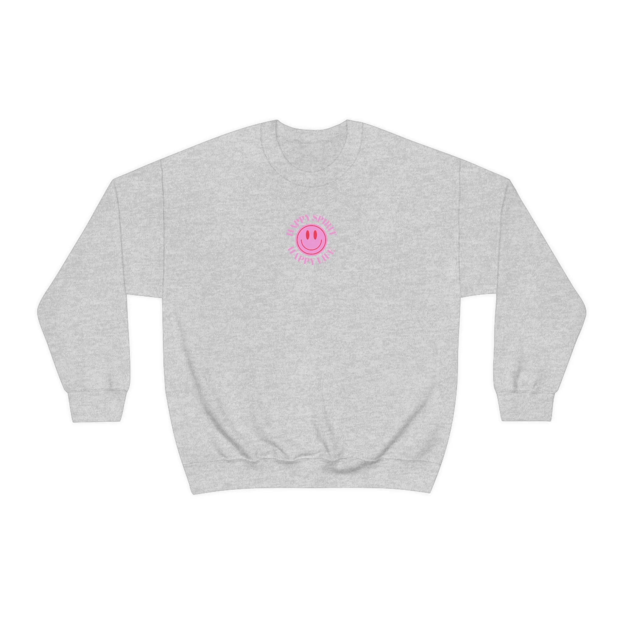 Copy of Happy Spirit Happy Life Sweatshirt, Gildan VSCO Girl Crewneck, Oversized Tumblr Front Back Print Smile Happy Mind Trendy Loungewear
