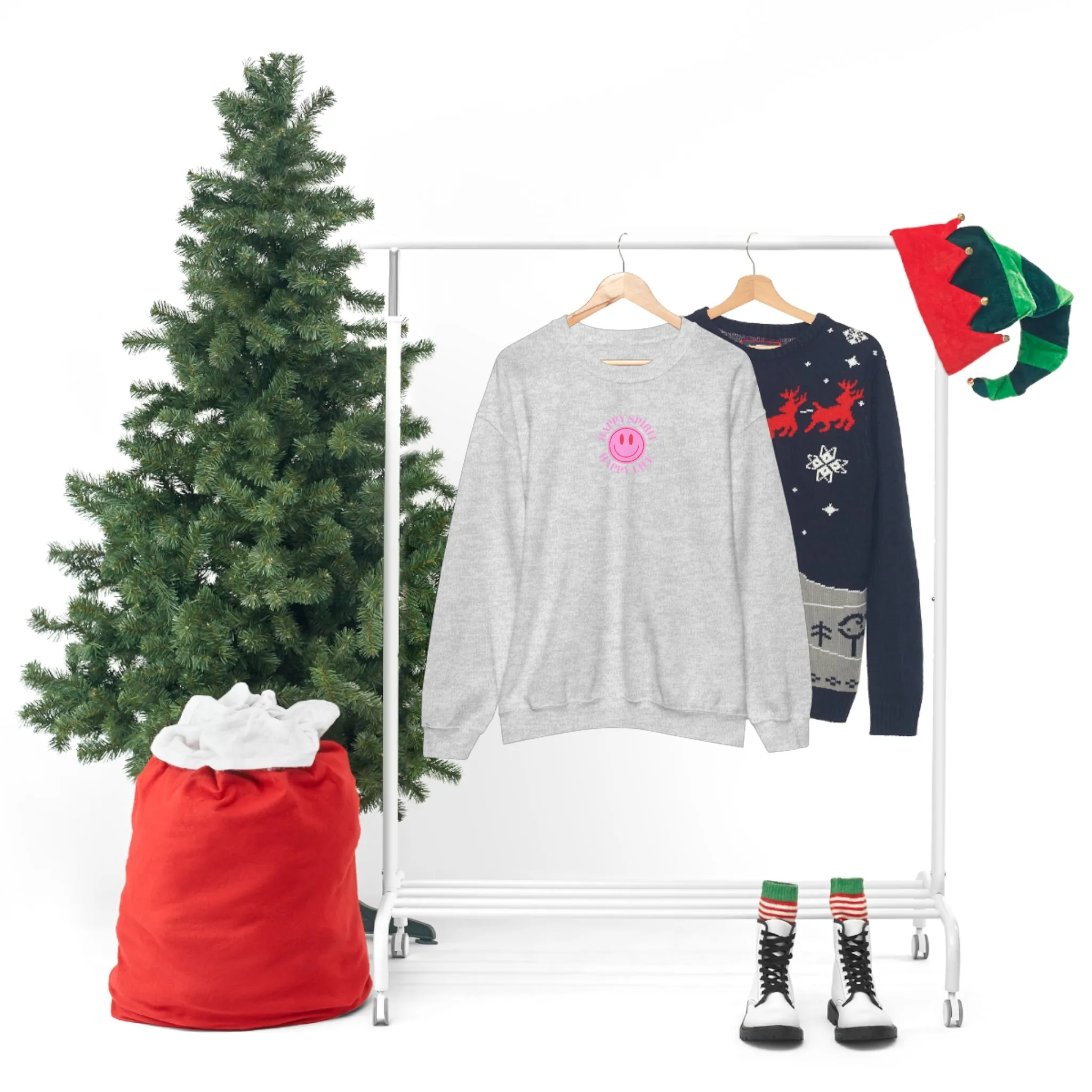 Copy of Happy Spirit Happy Life Sweatshirt, Gildan VSCO Girl Crewneck, Oversized Tumblr Front Back Print Smile Happy Mind Trendy Loungewear