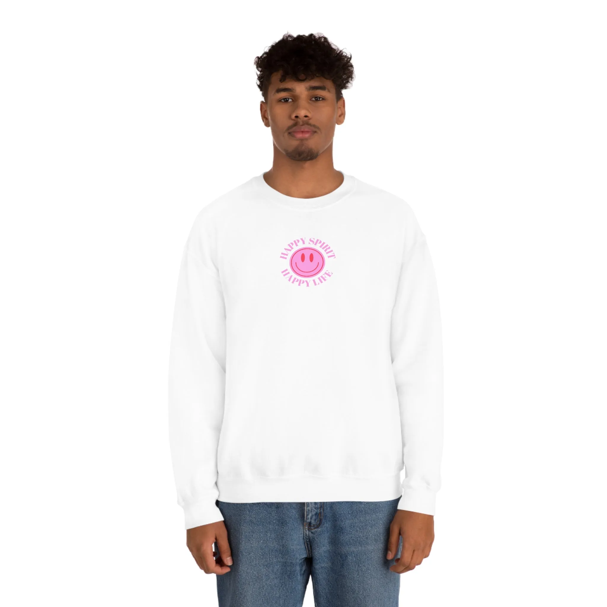 Copy of Happy Spirit Happy Life Sweatshirt, Gildan VSCO Girl Crewneck, Oversized Tumblr Front Back Print Smile Happy Mind Trendy Loungewear