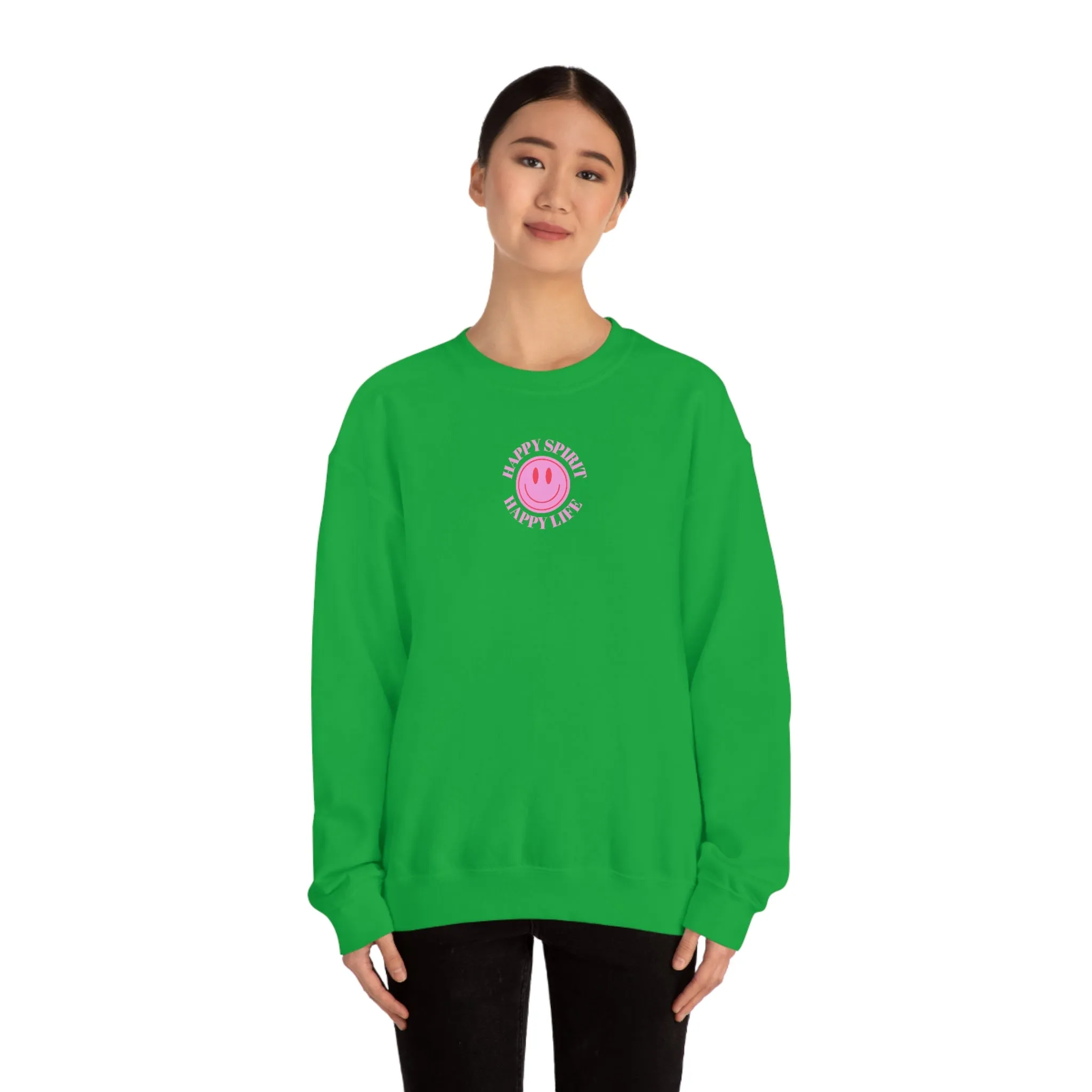 Copy of Happy Spirit Happy Life Sweatshirt, Gildan VSCO Girl Crewneck, Oversized Tumblr Front Back Print Smile Happy Mind Trendy Loungewear