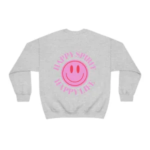 Copy of Happy Spirit Happy Life Sweatshirt, Gildan VSCO Girl Crewneck, Oversized Tumblr Front Back Print Smile Happy Mind Trendy Loungewear