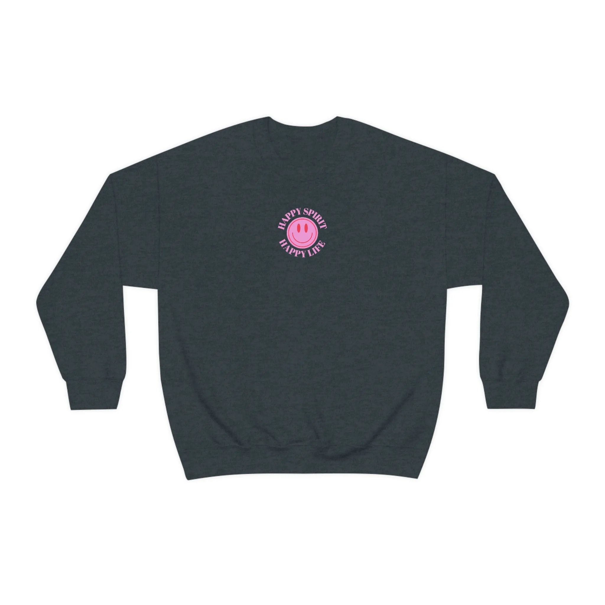 Copy of Happy Spirit Happy Life Sweatshirt, Gildan VSCO Girl Crewneck, Oversized Tumblr Front Back Print Smile Happy Mind Trendy Loungewear