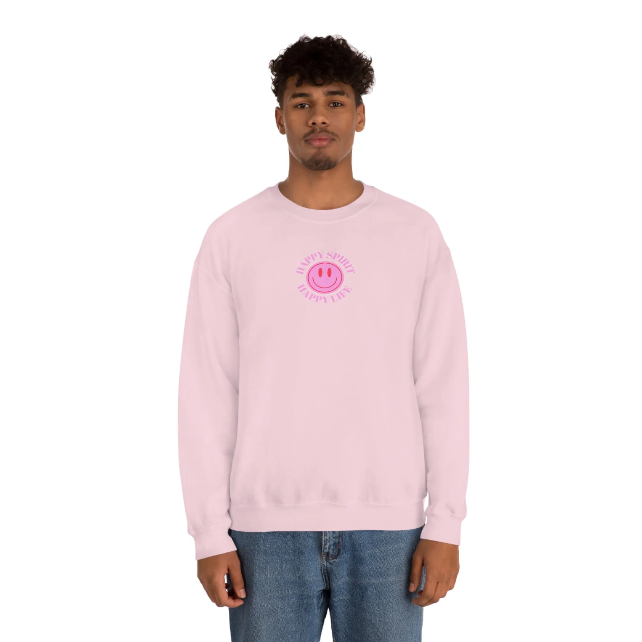 Copy of Happy Spirit Happy Life Sweatshirt, Gildan VSCO Girl Crewneck, Oversized Tumblr Front Back Print Smile Happy Mind Trendy Loungewear