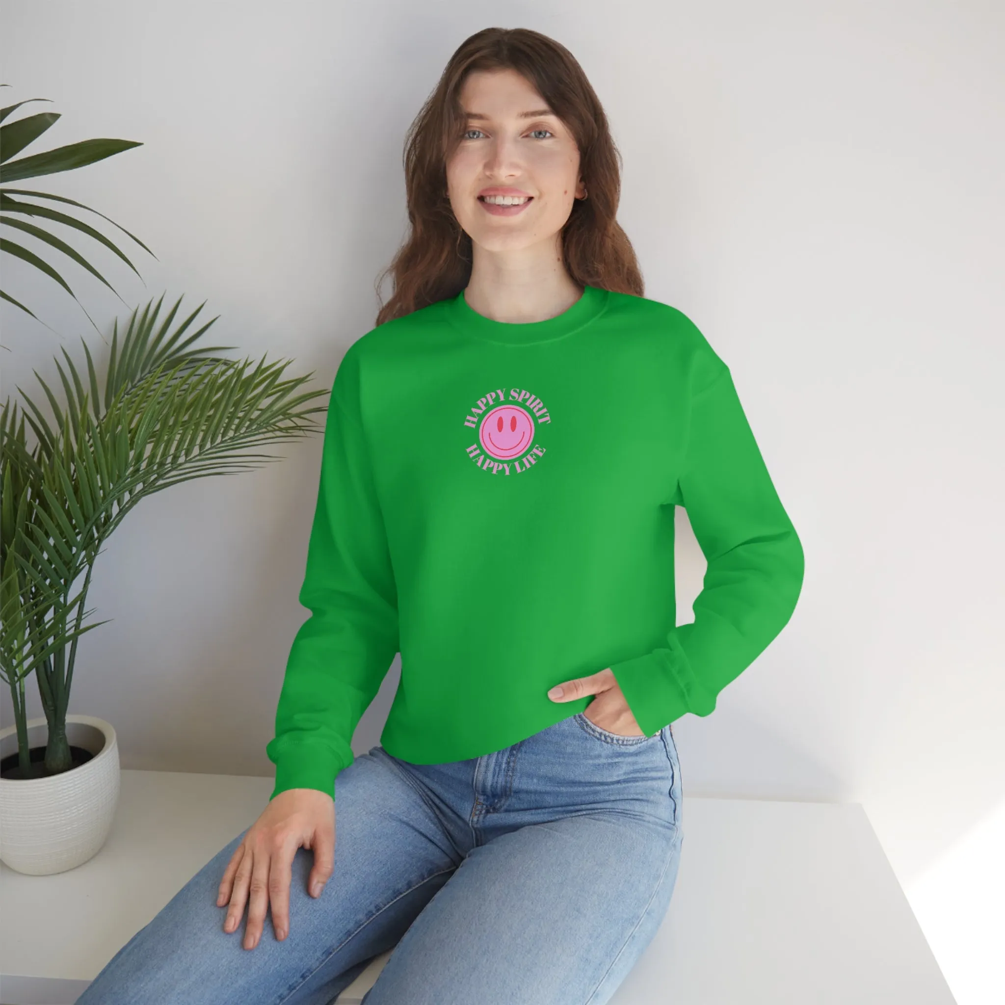 Copy of Happy Spirit Happy Life Sweatshirt, Gildan VSCO Girl Crewneck, Oversized Tumblr Front Back Print Smile Happy Mind Trendy Loungewear