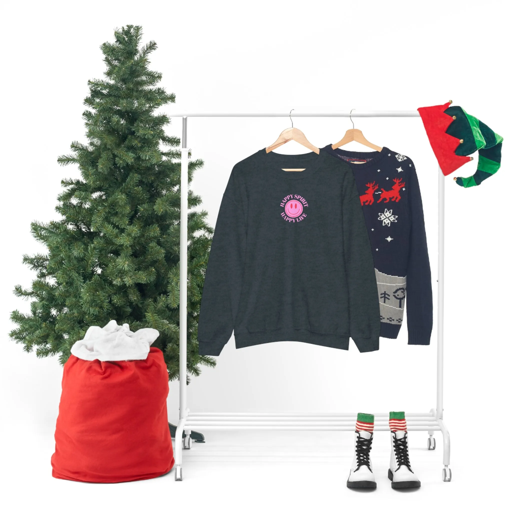 Copy of Happy Spirit Happy Life Sweatshirt, Gildan VSCO Girl Crewneck, Oversized Tumblr Front Back Print Smile Happy Mind Trendy Loungewear