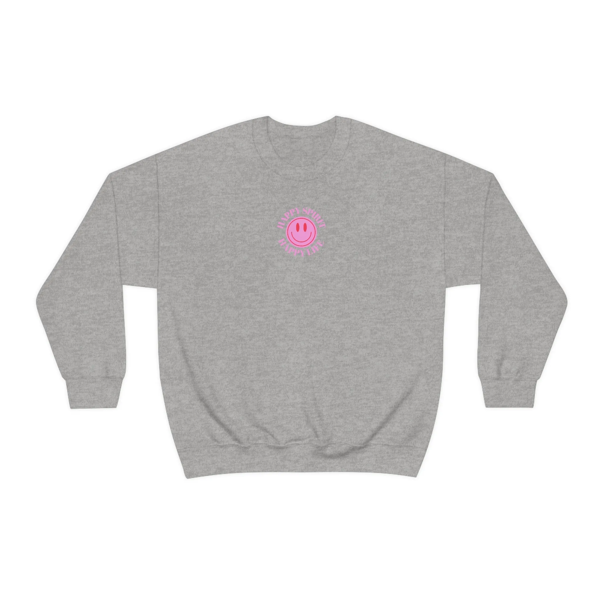 Copy of Happy Spirit Happy Life Sweatshirt, Gildan VSCO Girl Crewneck, Oversized Tumblr Front Back Print Smile Happy Mind Trendy Loungewear