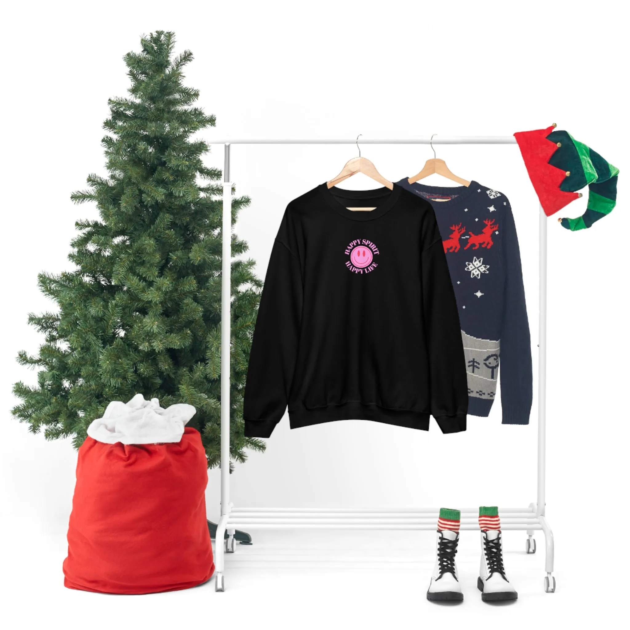 Copy of Happy Spirit Happy Life Sweatshirt, Gildan VSCO Girl Crewneck, Oversized Tumblr Front Back Print Smile Happy Mind Trendy Loungewear
