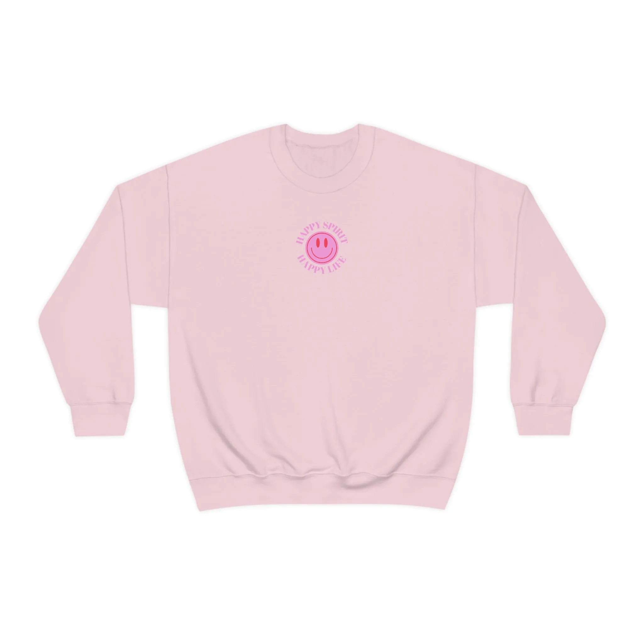 Copy of Happy Spirit Happy Life Sweatshirt, Gildan VSCO Girl Crewneck, Oversized Tumblr Front Back Print Smile Happy Mind Trendy Loungewear