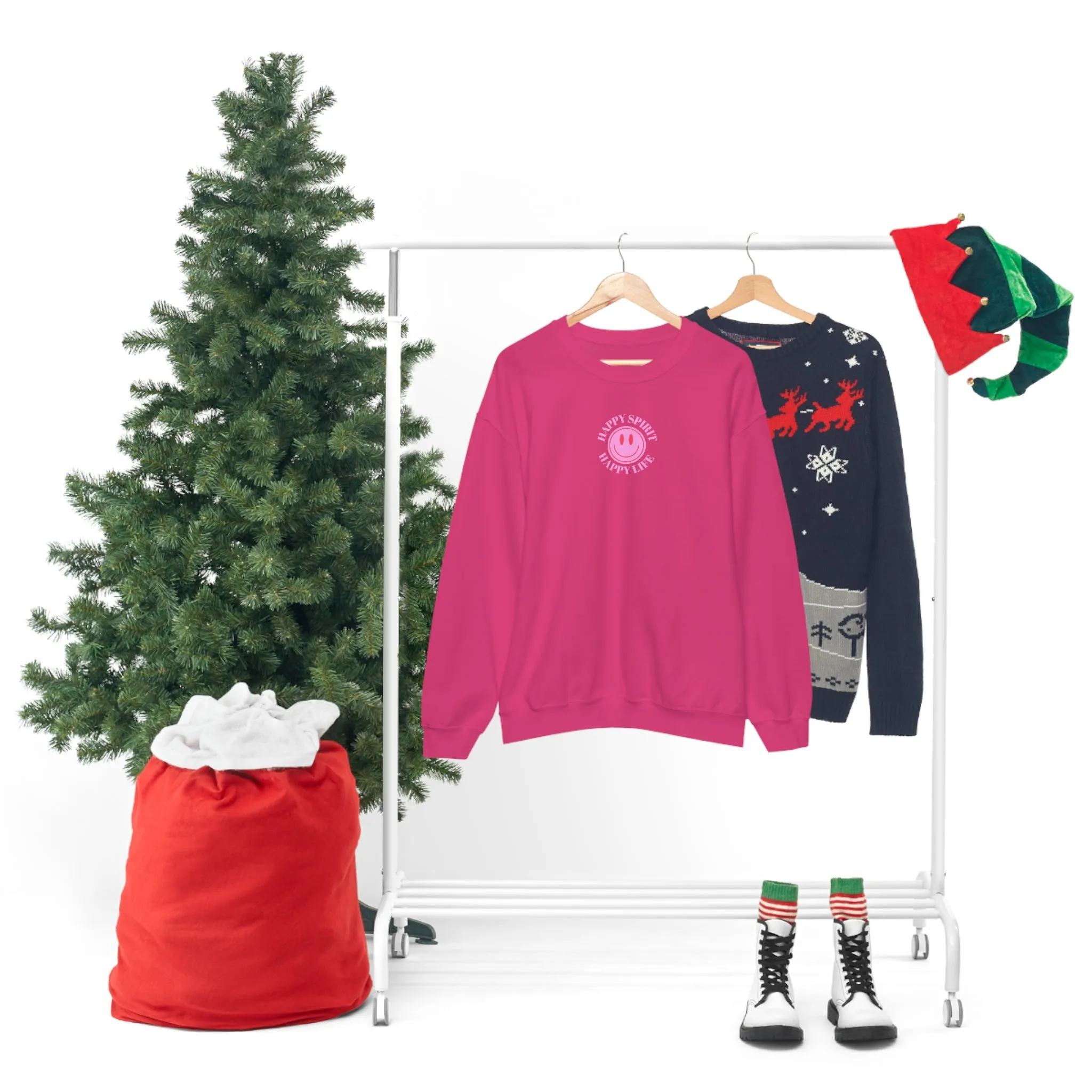 Copy of Happy Spirit Happy Life Sweatshirt, Gildan VSCO Girl Crewneck, Oversized Tumblr Front Back Print Smile Happy Mind Trendy Loungewear