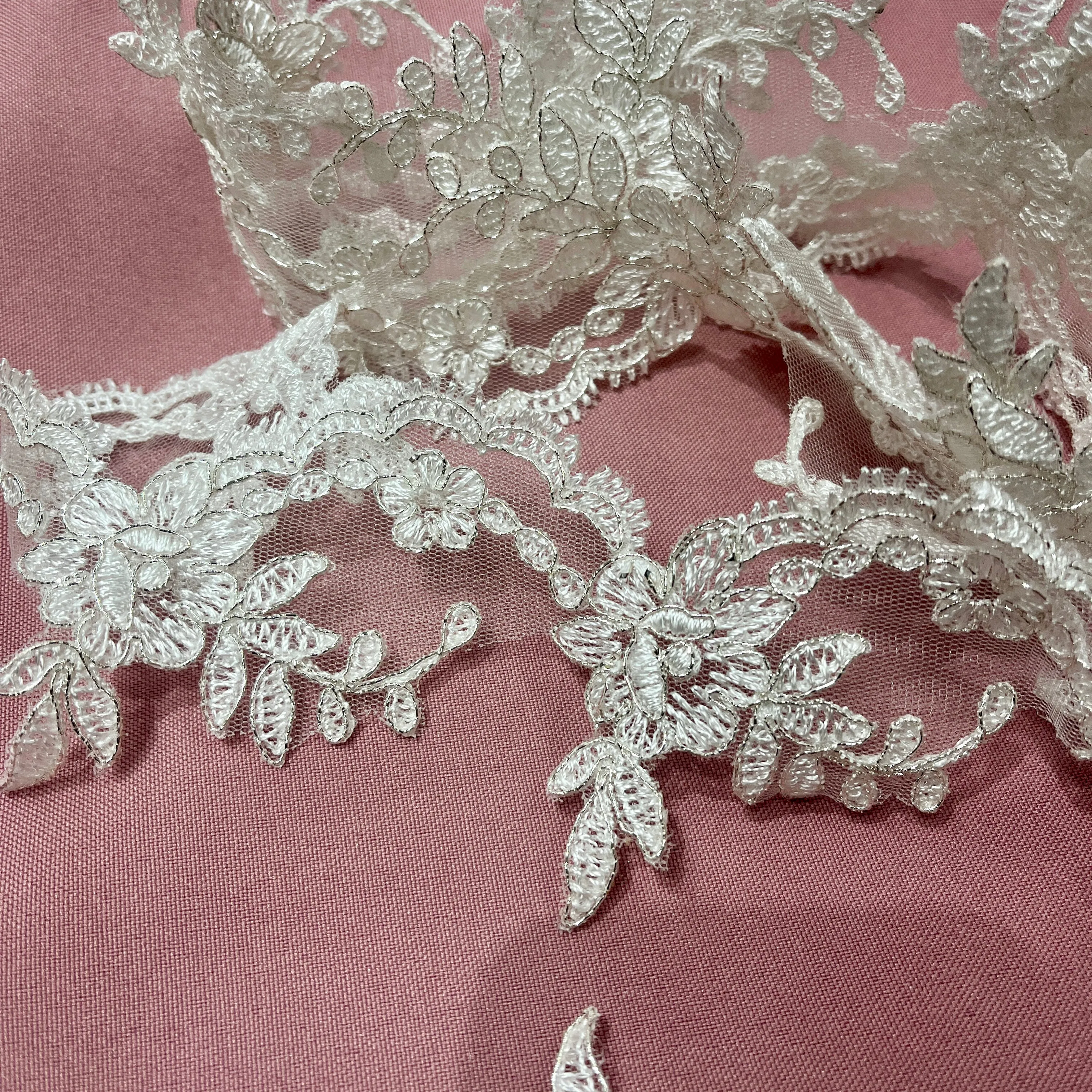 Corded Lace Trimming Embroidered on 100% Polyester Net Mesh | Lace USA - 96665W/1