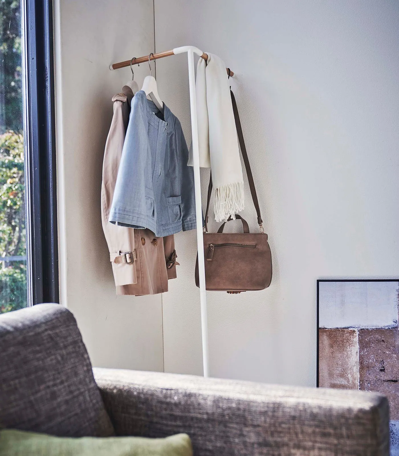 Corner Leaning Coat Hanger (63" H)  - Steel   Wood from Yamazaki Home