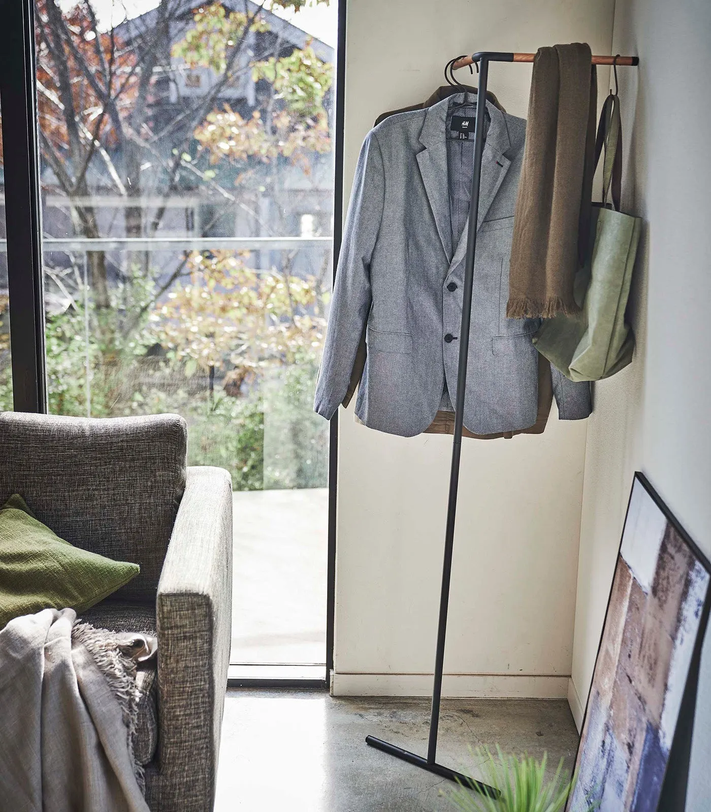 Corner Leaning Coat Hanger (63" H)  - Steel   Wood from Yamazaki Home