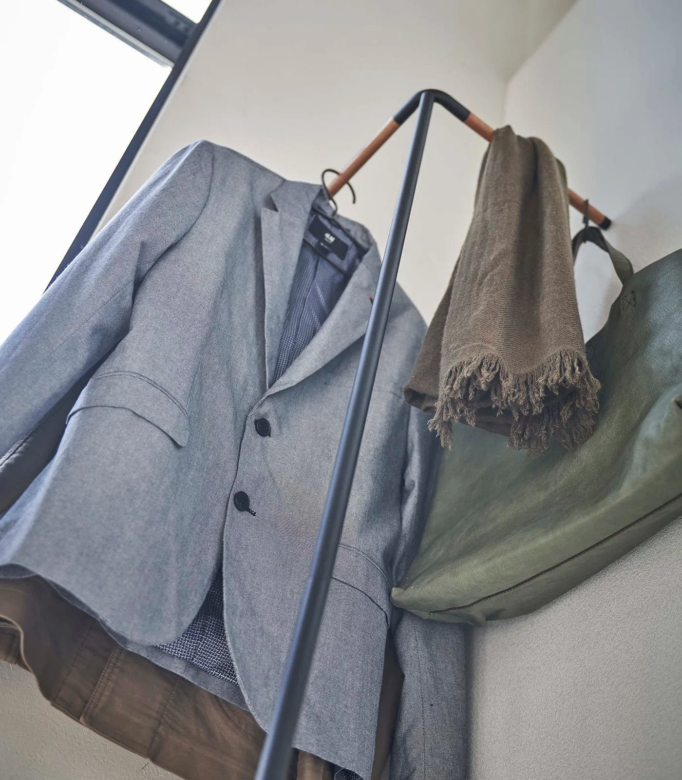 Corner Leaning Coat Hanger (63" H)  - Steel   Wood from Yamazaki Home