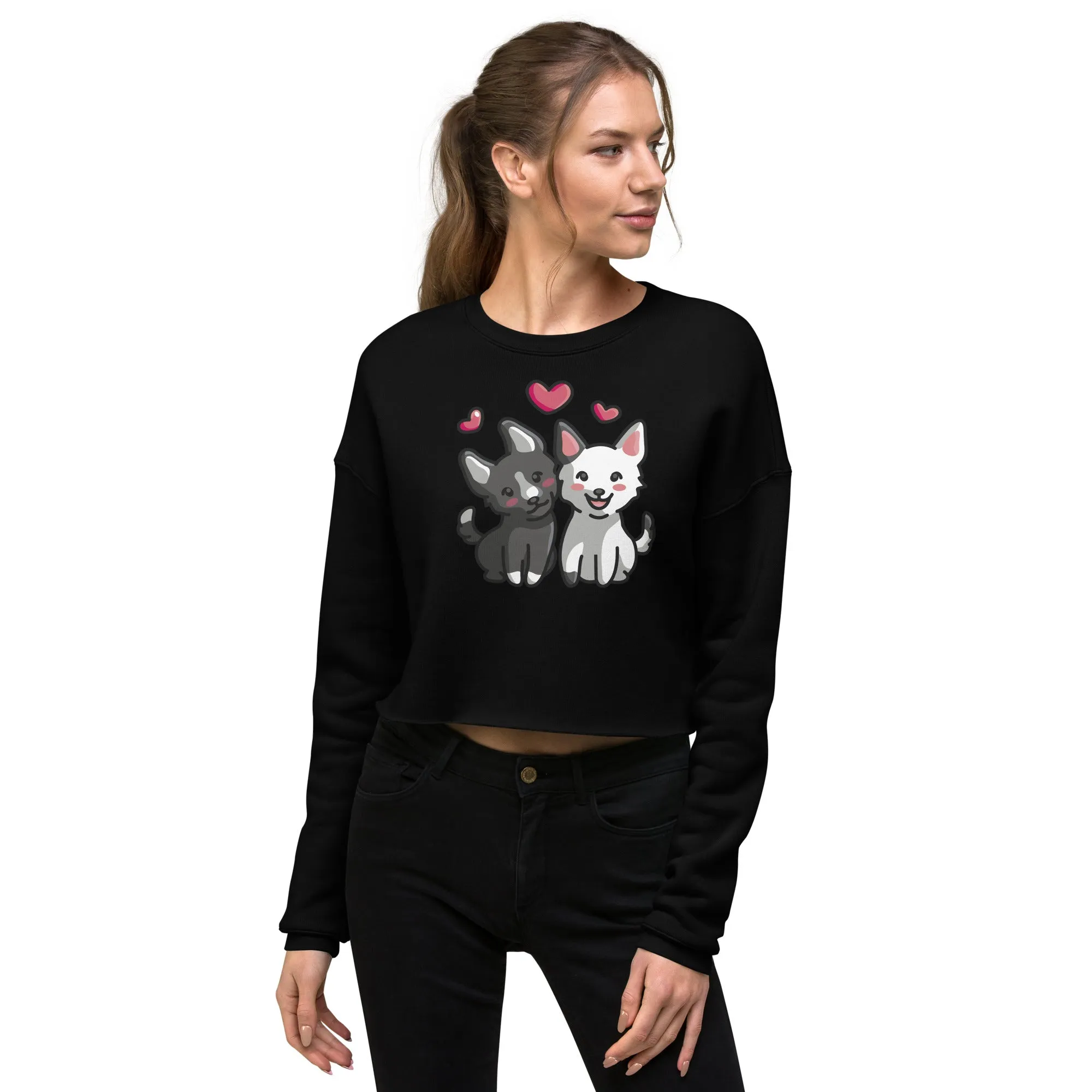 Crop Sweatshirt Womens (Cute Dogs With Heart - Dogs Love Hearts 0028)