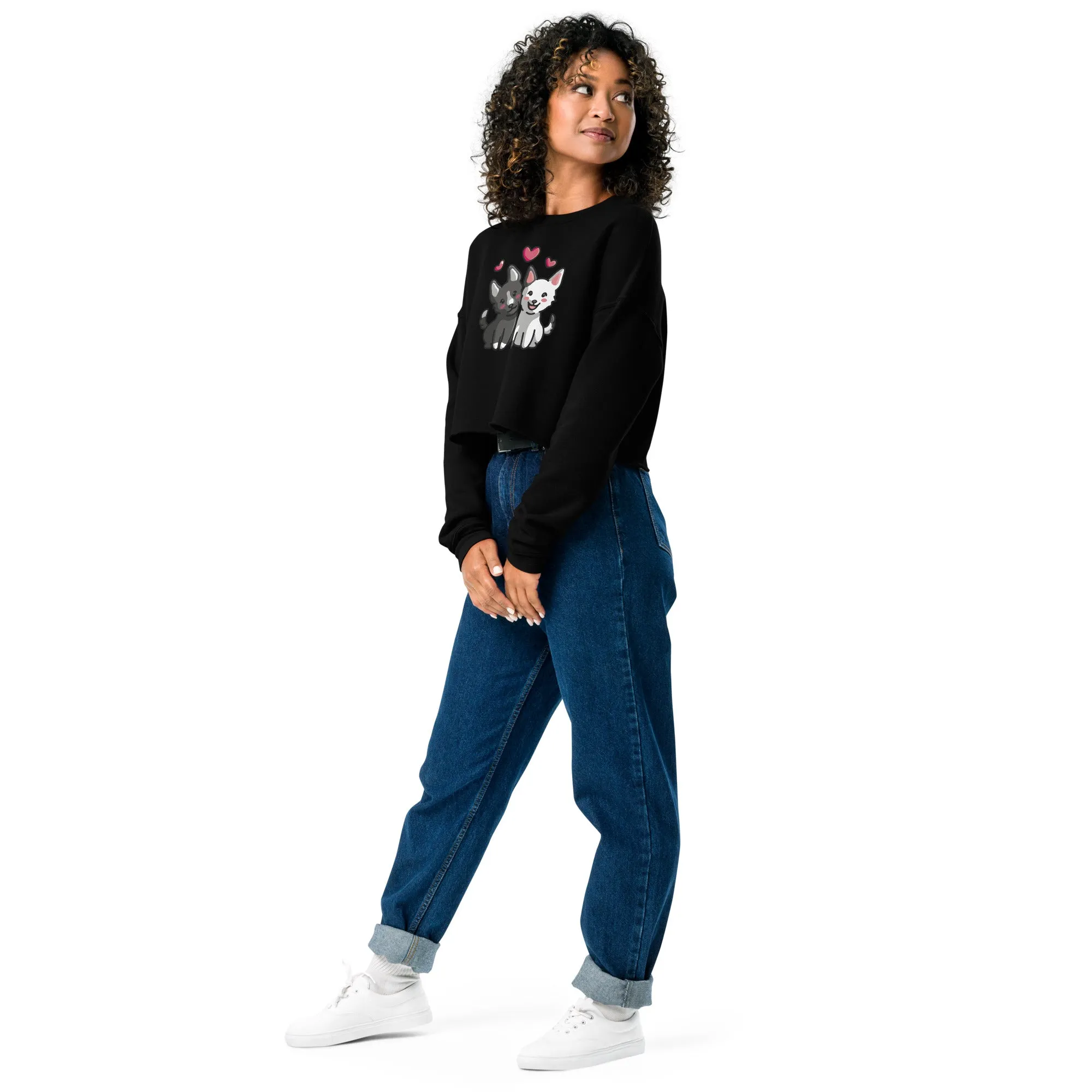 Crop Sweatshirt Womens (Cute Dogs With Heart - Dogs Love Hearts 0028)