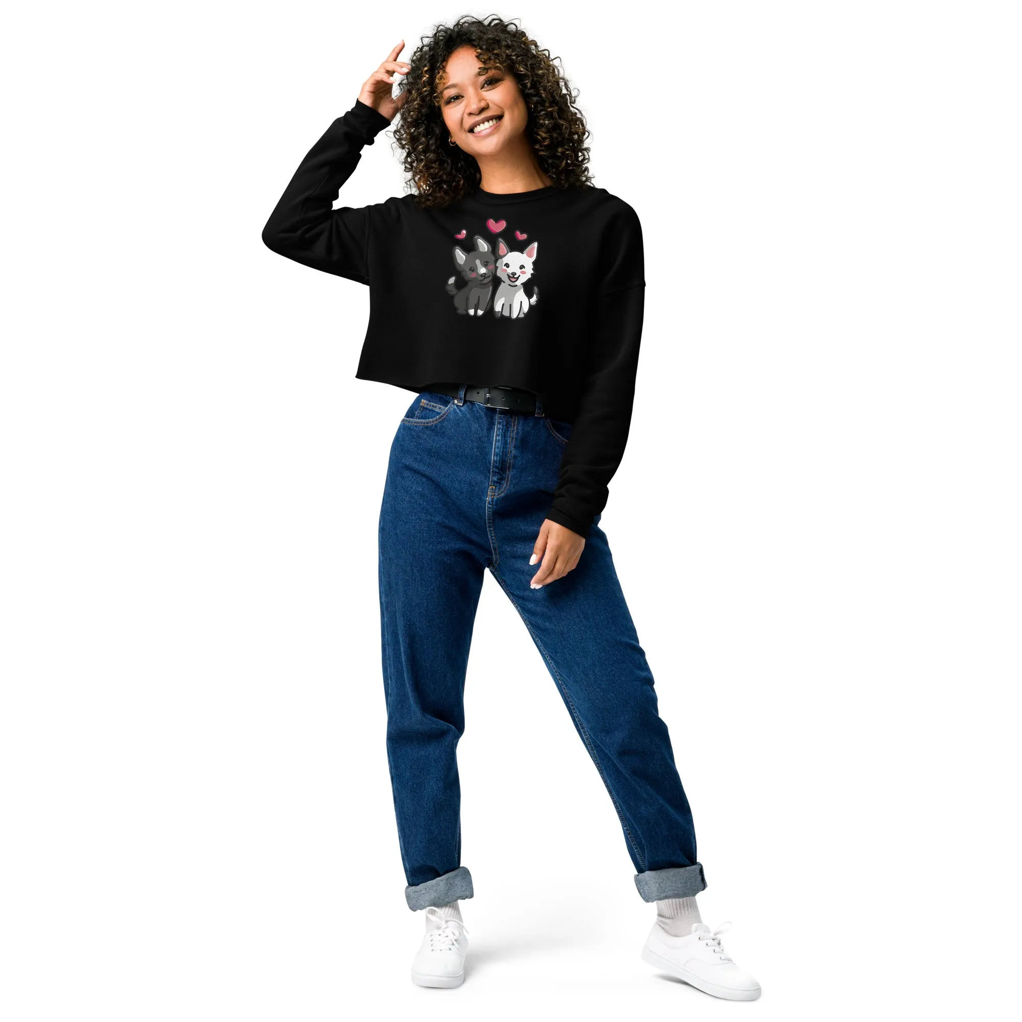 Crop Sweatshirt Womens (Cute Dogs With Heart - Dogs Love Hearts 0028)