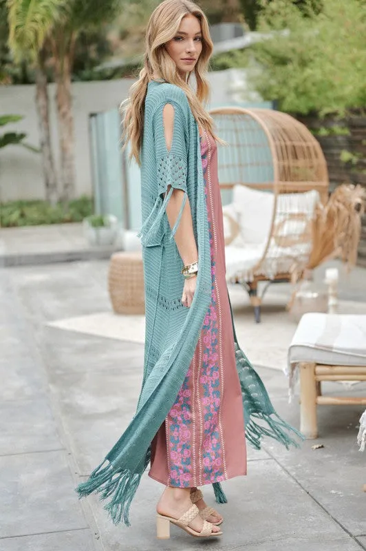 Davi & Dani Boho Long Cardigan With Fringe