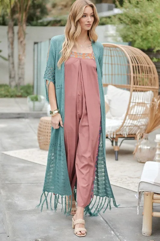 Davi & Dani Boho Long Cardigan With Fringe