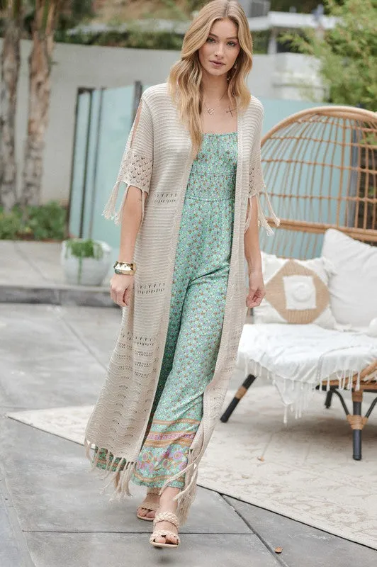 Davi & Dani Boho Long Cardigan With Fringe