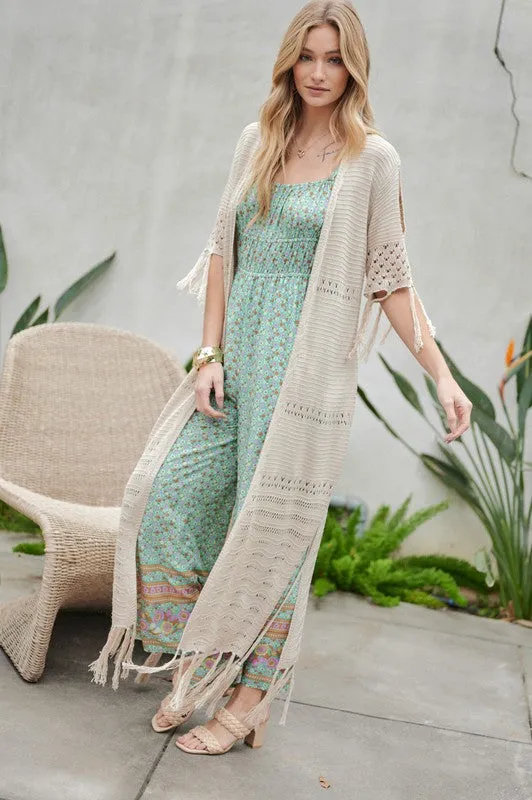 Davi & Dani Boho Long Cardigan With Fringe