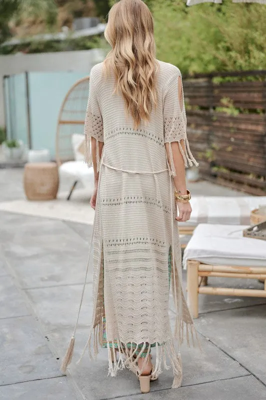 Davi & Dani Boho Long Cardigan With Fringe