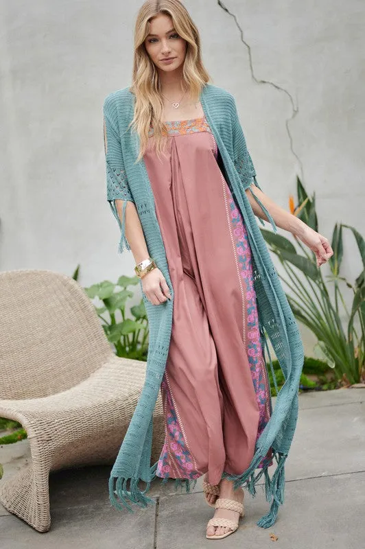 Davi & Dani Boho Long Cardigan With Fringe