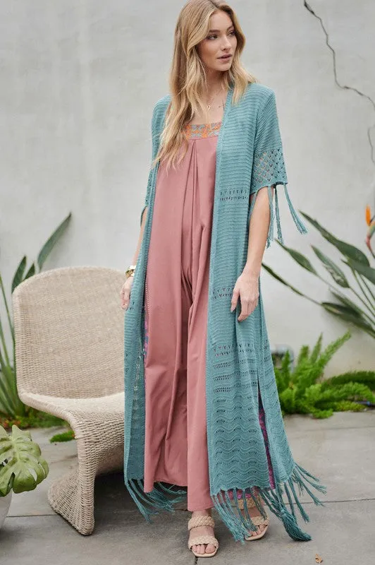 Davi & Dani Boho Long Cardigan With Fringe