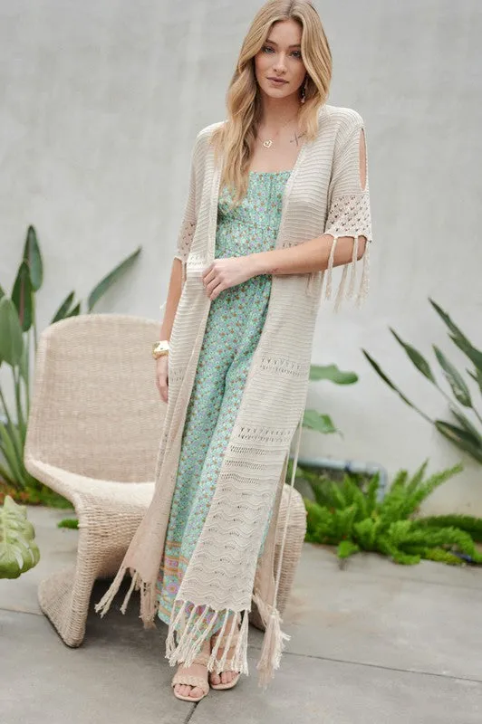 Davi & Dani Boho Long Cardigan With Fringe