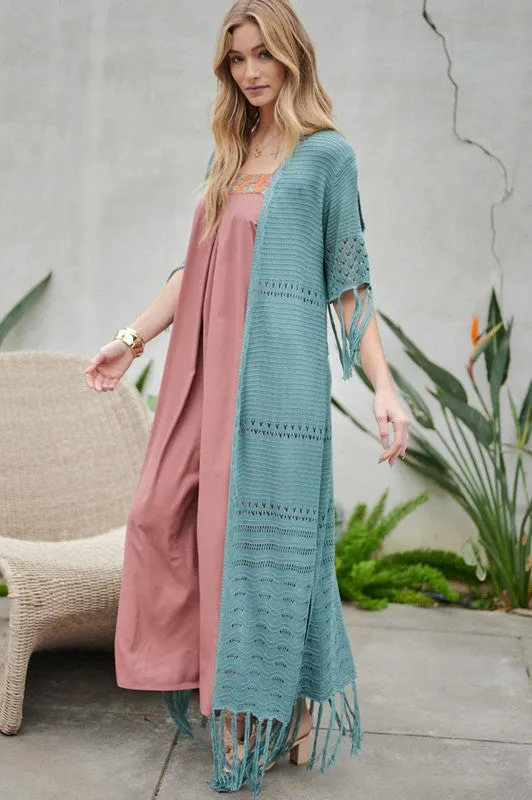 Davi & Dani Boho Long Cardigan With Fringe