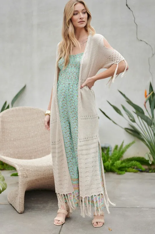 Davi & Dani Boho Long Cardigan With Fringe