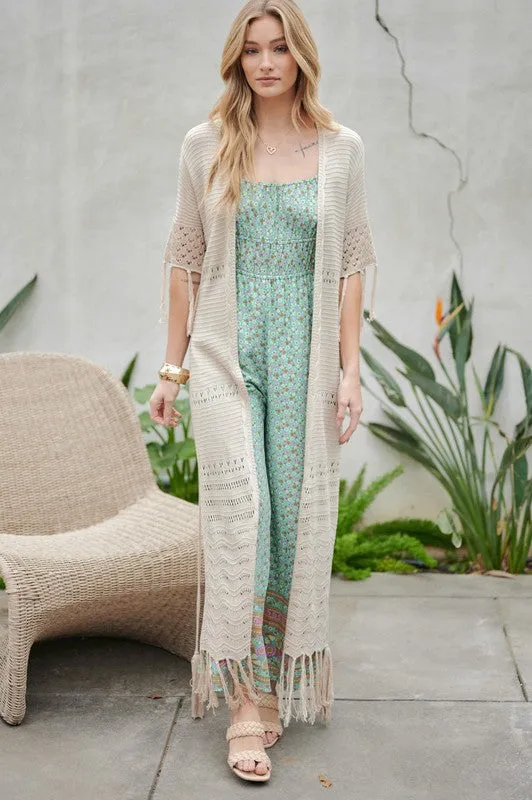 Davi & Dani Boho Long Cardigan With Fringe