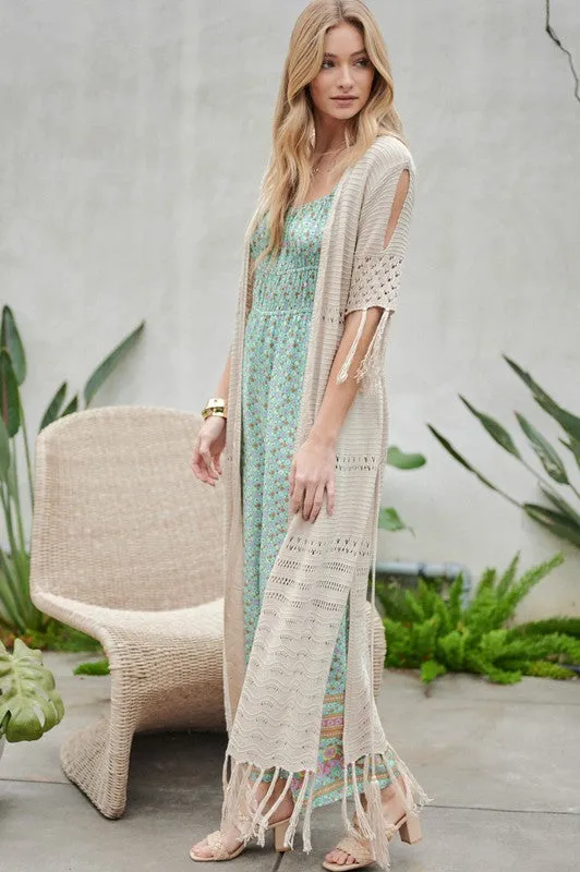 Davi & Dani Boho Long Cardigan With Fringe