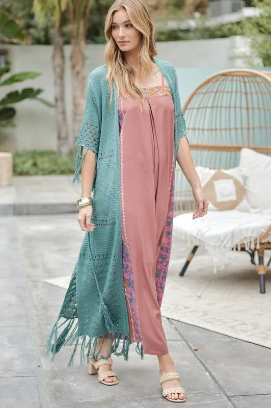 Davi & Dani Boho Long Cardigan With Fringe