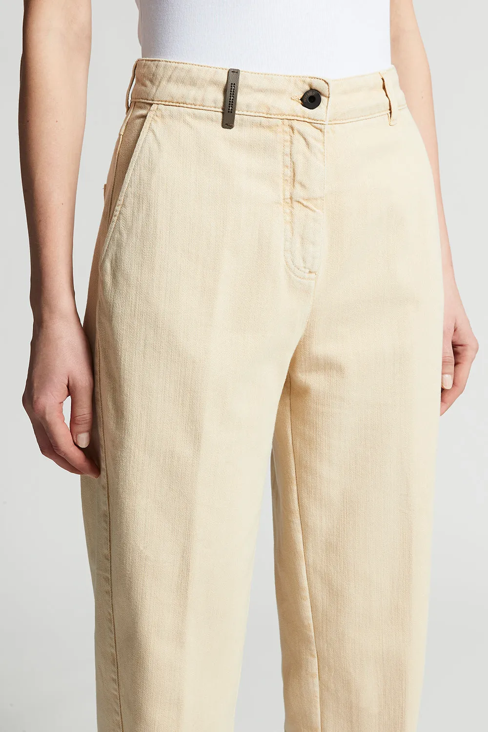 Denim carrot trousers in stretch cotton boule