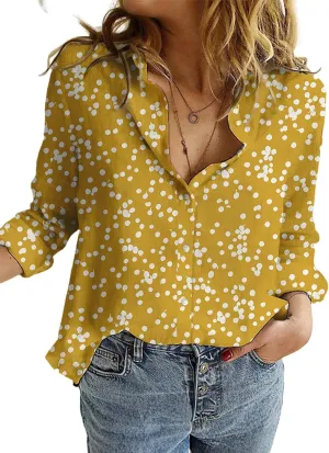 Dokotoo Women's Casual V Neck Alicia Floral Print Roll Up Long Sleeve Chiffon Button Down Blouses Bohemian Top Shirts