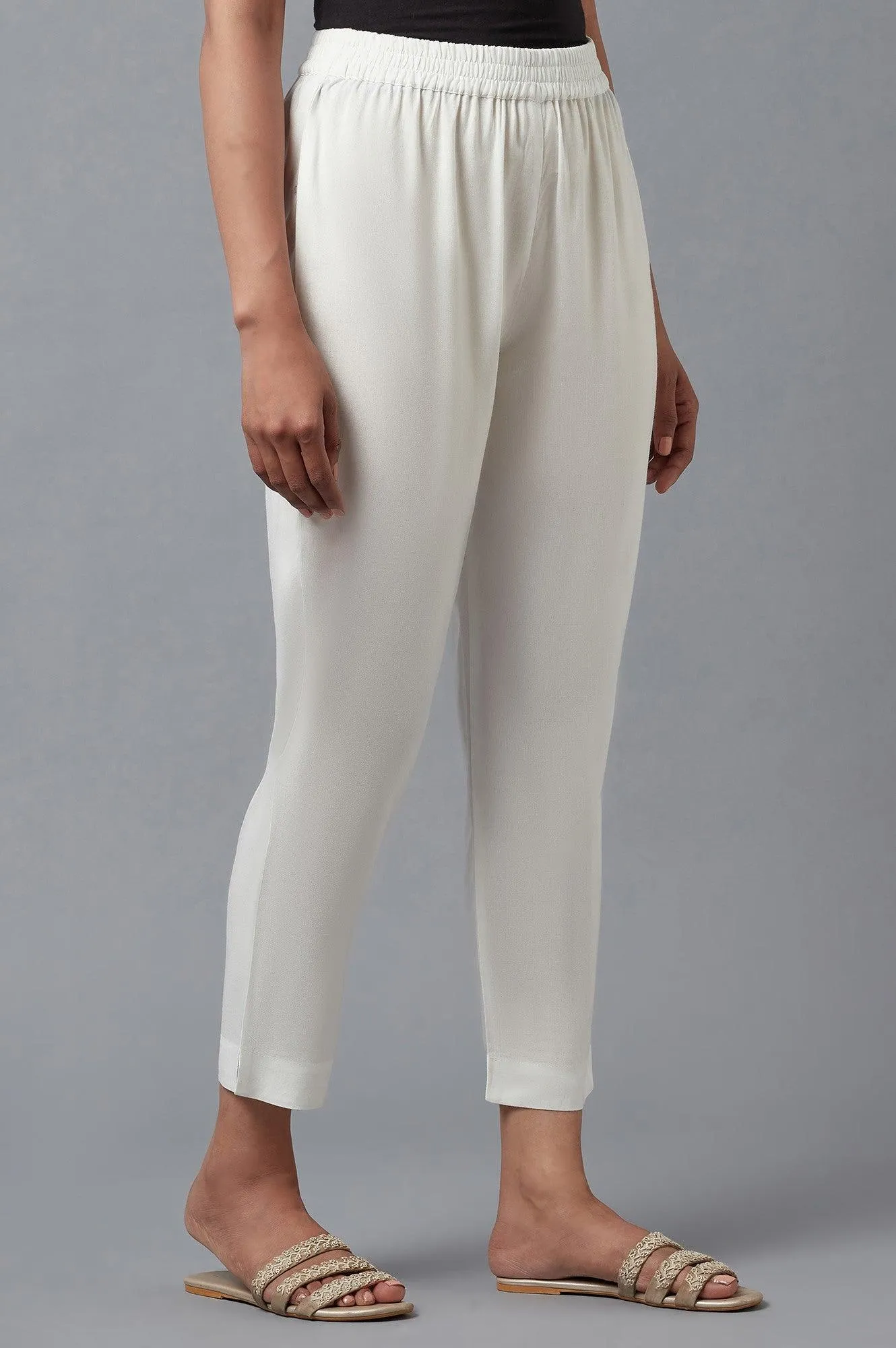 Ecru Straight Silhouette Slim Pants