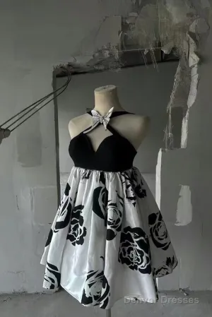 Elegant A-Line Flower Butterfly Black Short Homecoming Dresses Online,