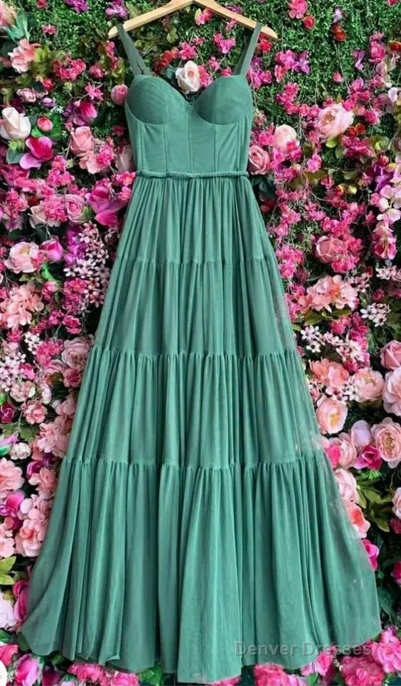 Elegant A Line Long Green Prom Dress 22Th Birthday Outfits