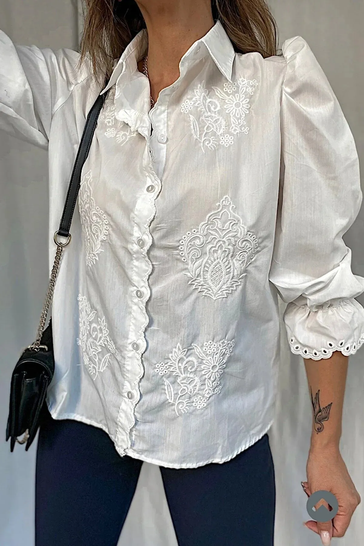 Embroidered White Cotton Blend Shirt